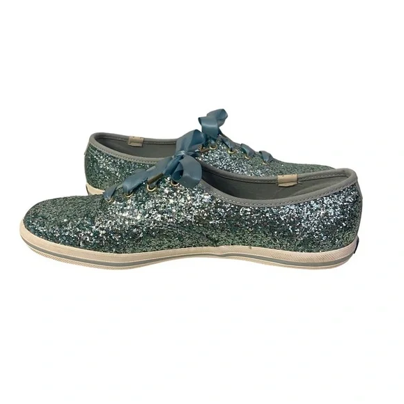KEDS x KATE SPADE NEW YORK CHAMPION GLITTER SNEAKERS BLUE RIBBONED LACES WF61658 - Picture 5 of 17